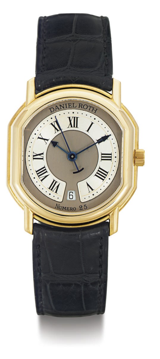 DANIEL ROTH. AN 18K GOLD AUTOMATIC WRISTWATCH WITH CENTER SECONDS AND DATE