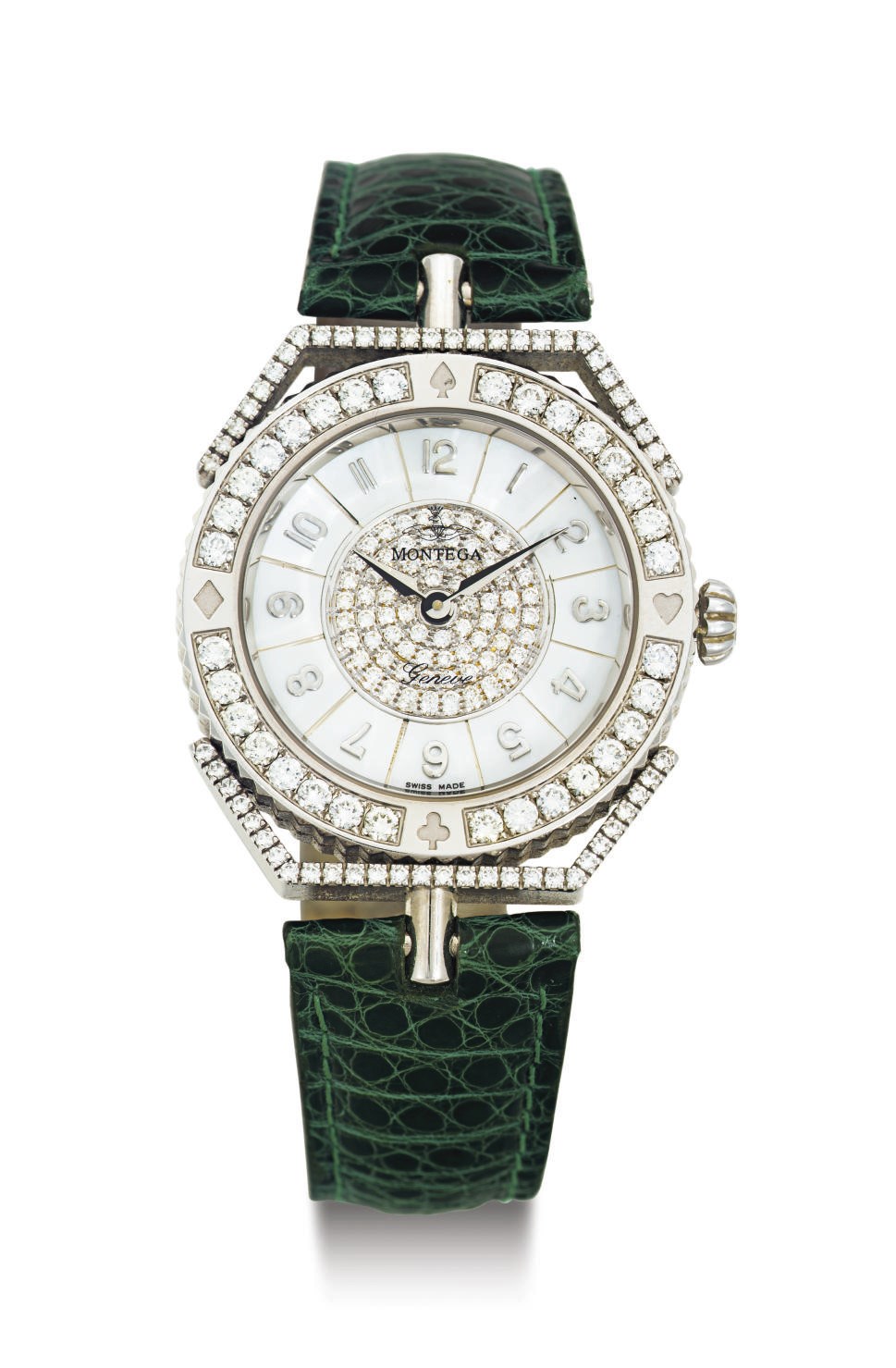 MONTEGA. AN 18K WHITE GOLD, DIAMOND AND MOTHER-OF-PEARL WRISTWATCH