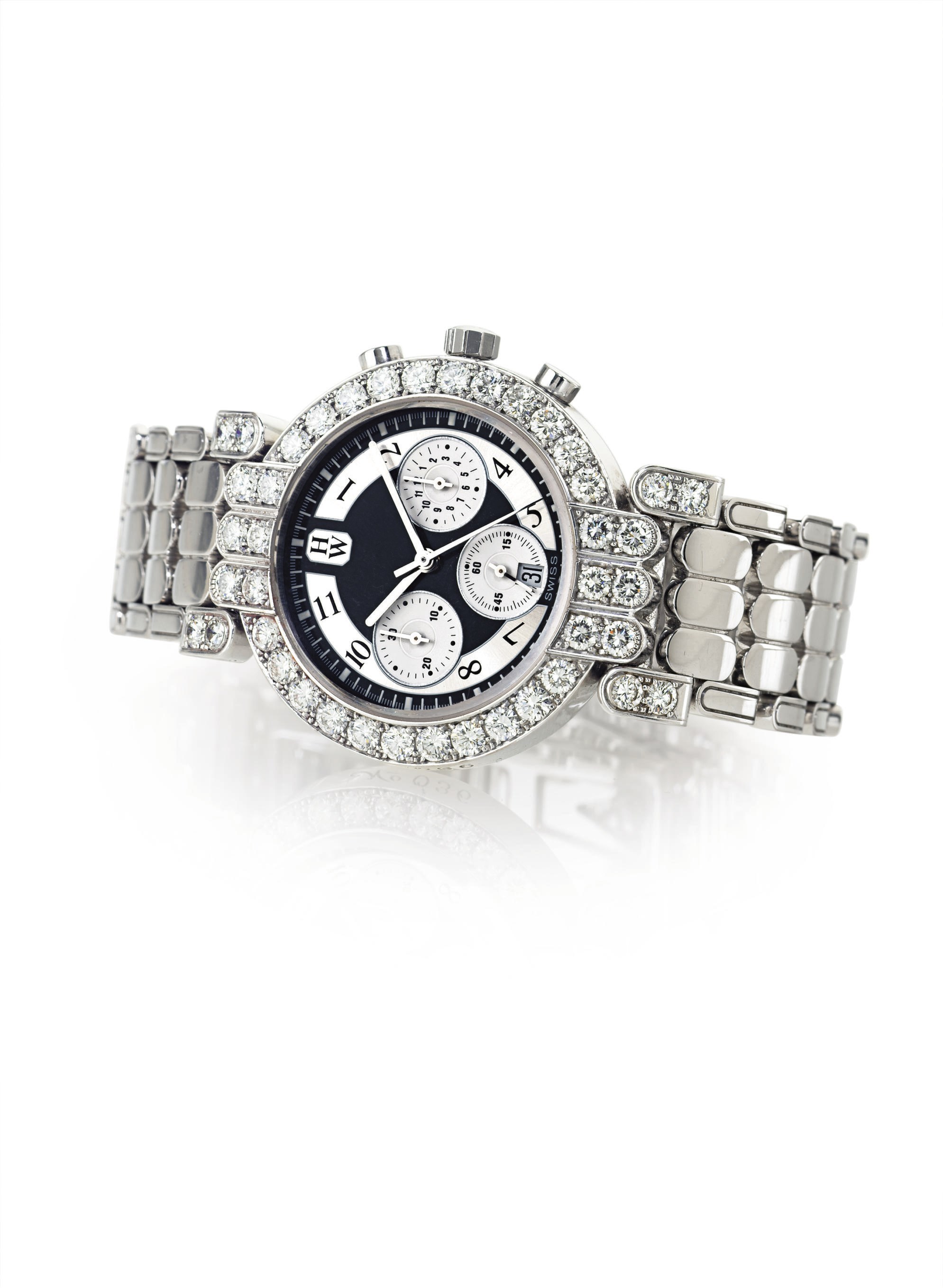 HARRY WINSTON,  A FINE LIMITED EDITION 18K WHITE GOLD AND DIAMOND CHRONOGRAPH WRISTWATCH WITH DATE AND BRACELET
