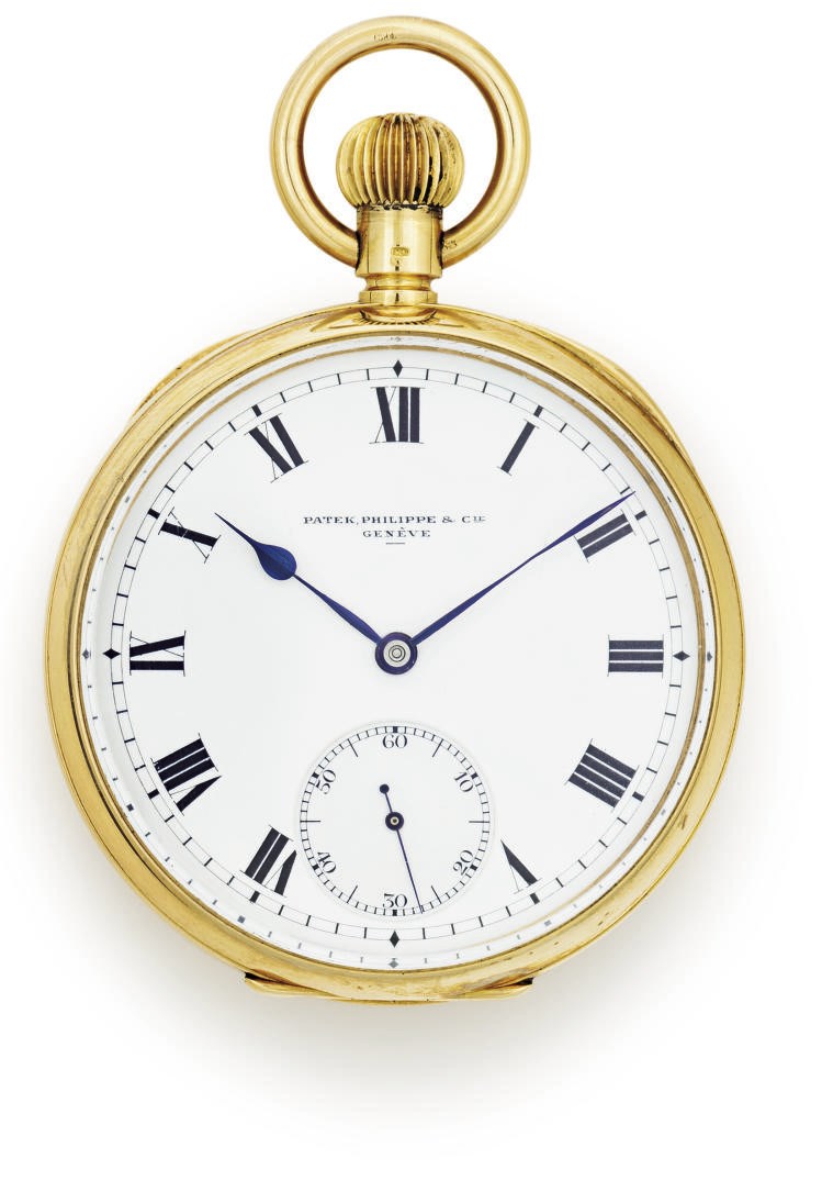 PATEK PHILIPPE.  AN 18K GOLD OPENFACE KEYLESS LEVER POCKET WATCH