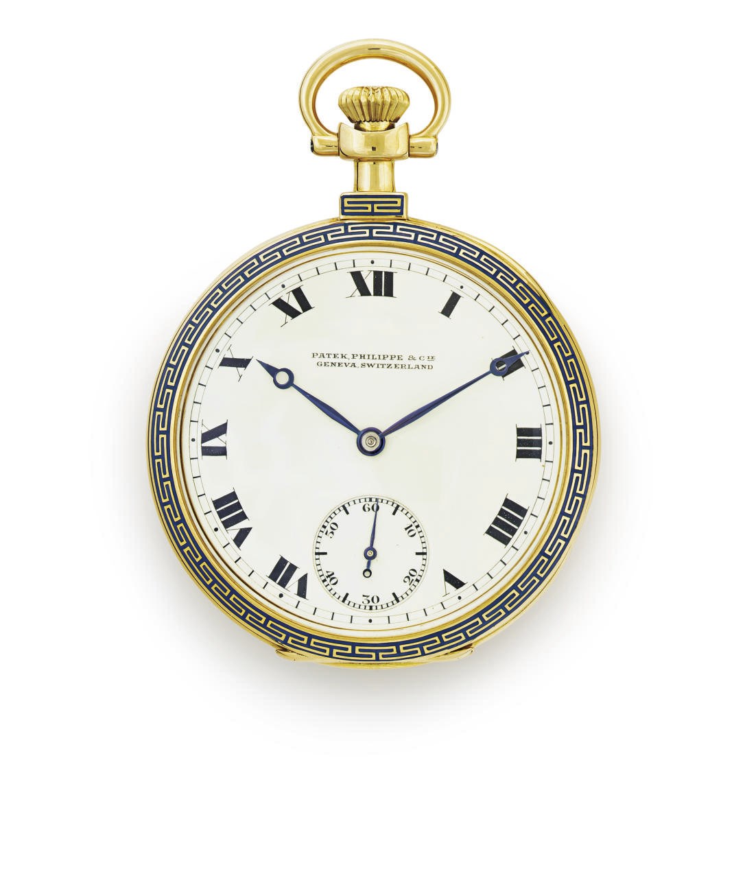 PATEK PHILIPPE. AN 18K GOLD AND ENAMEL OPENFACE KEYLESS LEVER DRESS WATCH