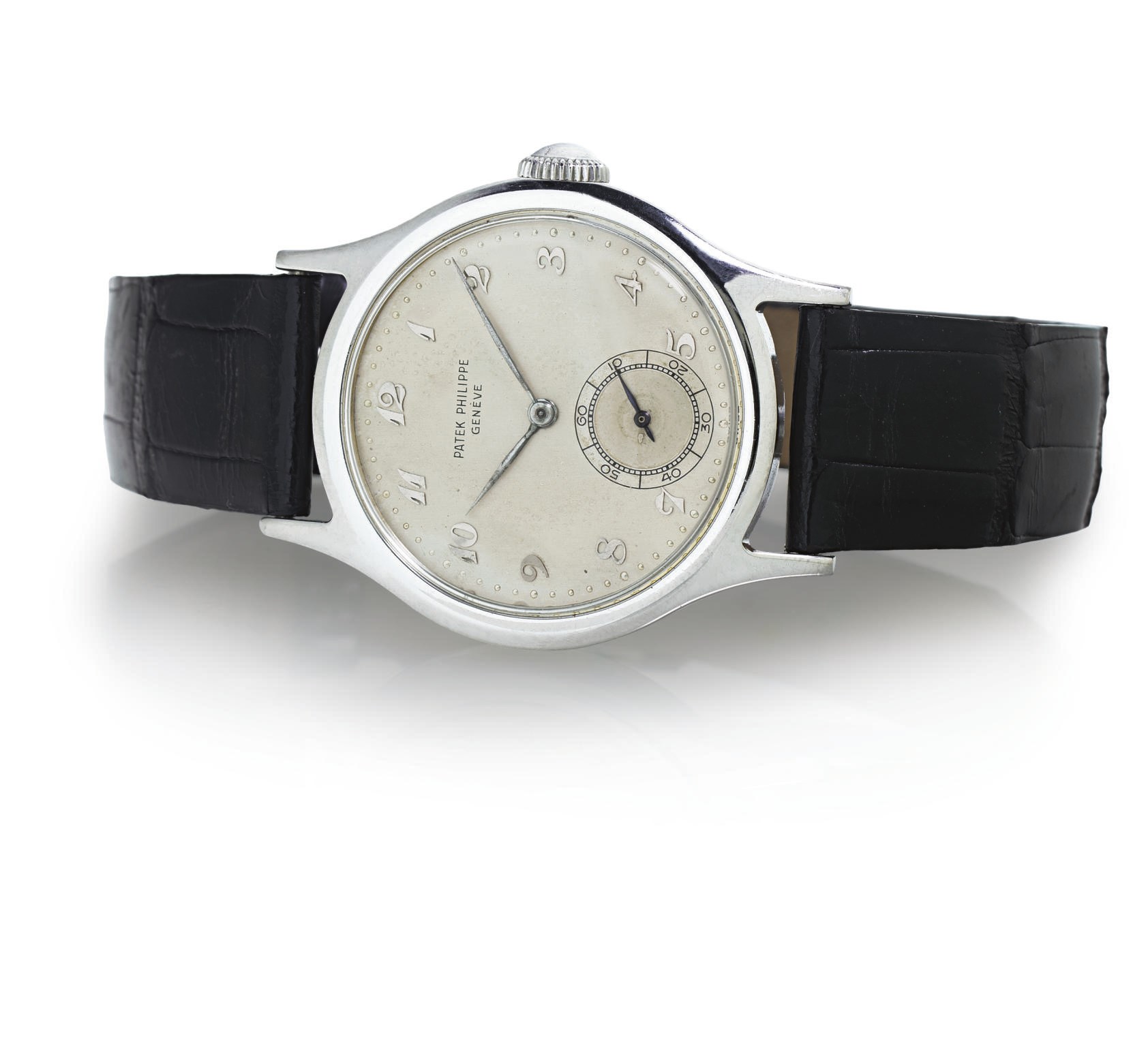PATEK PHILIPPE.  A FINE AND RARE STAINLESS STEEL WRISTWATCH WITH BREGUET NUMERALS