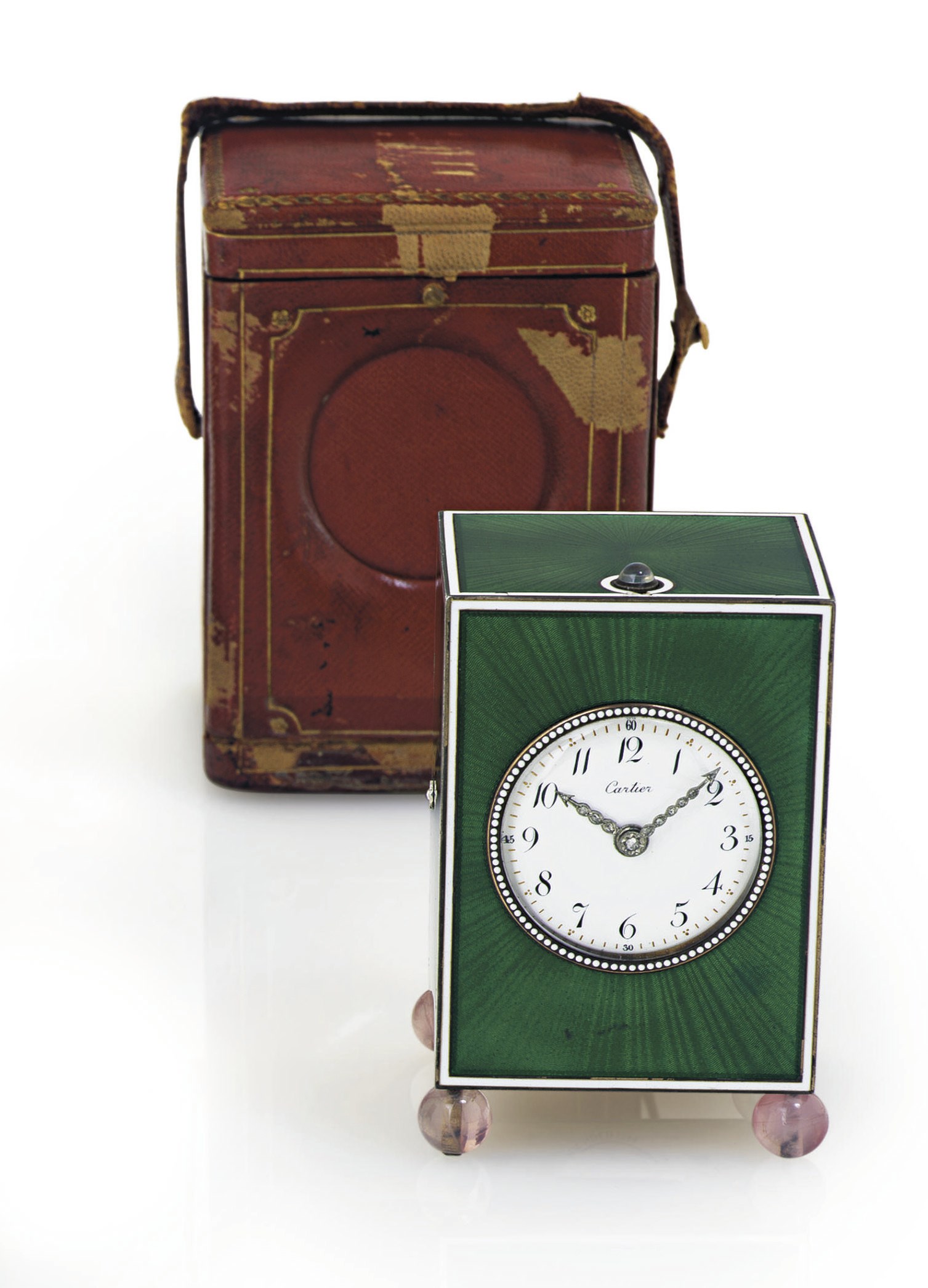 CARTIER. A BELLE EPOQUE SILVER AND ENAMEL QUARTER REPEATING TABLE CLOCK
