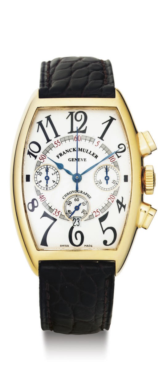 FRANCK MULLER. AN 18K PINK GOLD AUTOMATIC CHRONOGRAPH WRISTWATCH WITH DATE