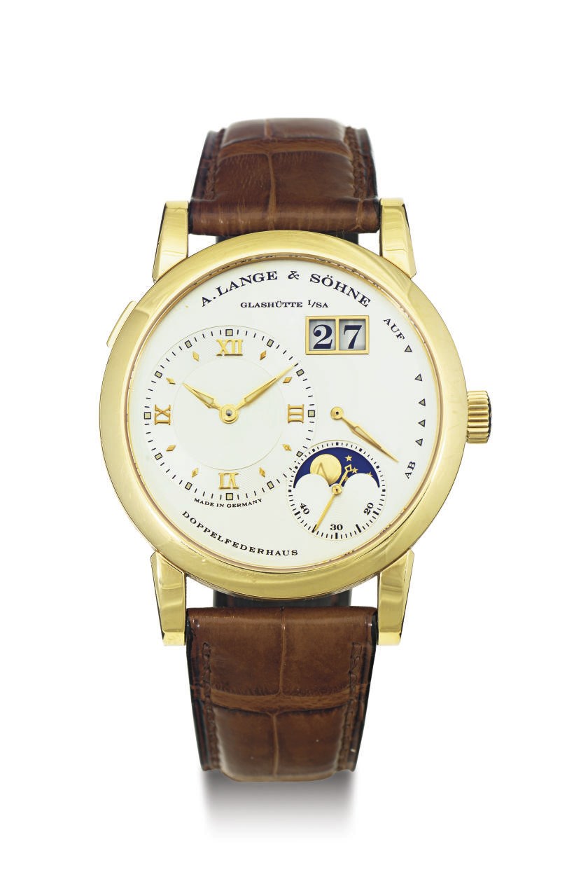 A. LANGE & SÖHNE. A FINE 18K GOLD WRISTWATCH WITH DATE, POWER RESERVE AND MOON PHASES