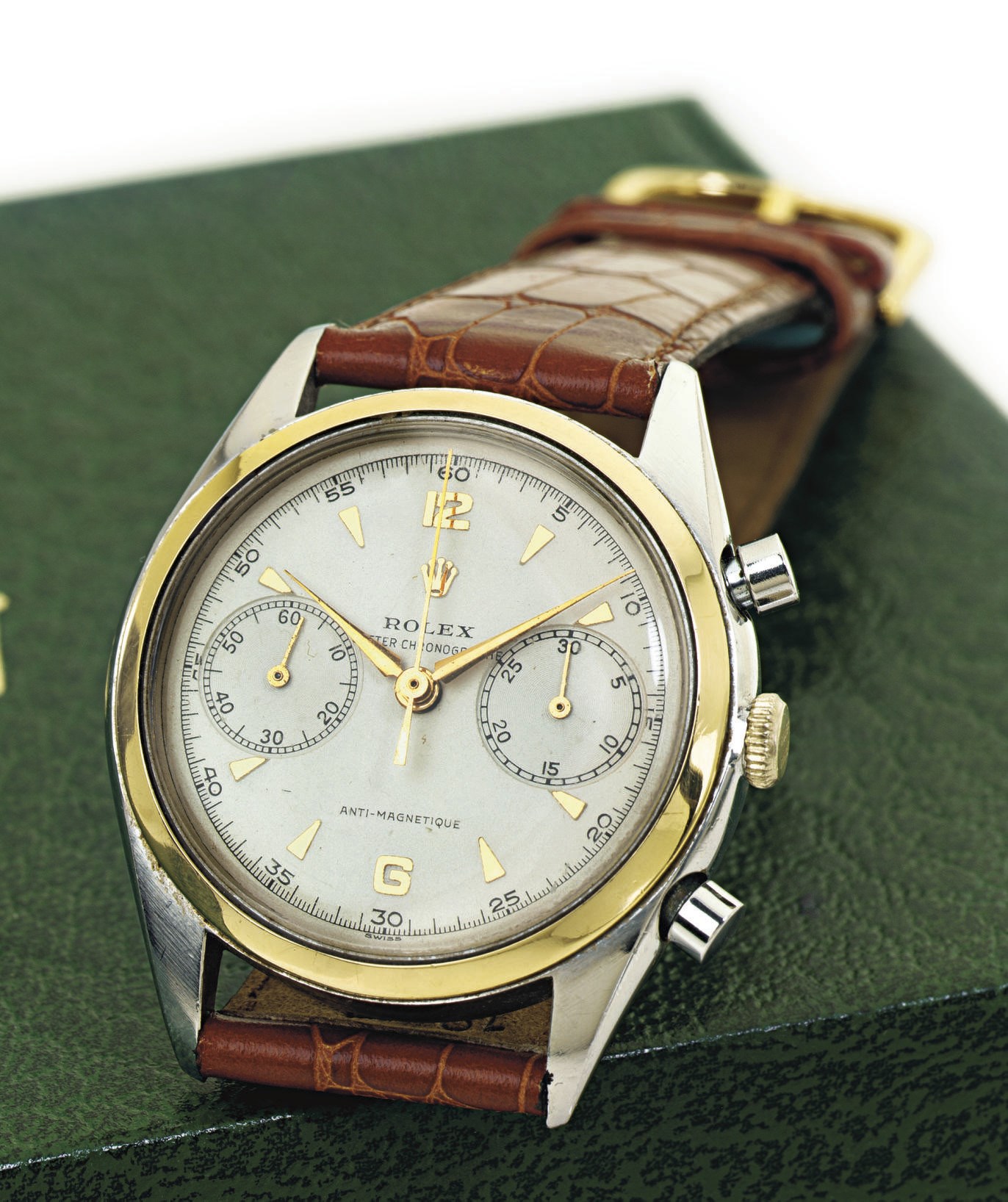 ROLEX. A RARE STAINLESS STEEL AND 14K GOLD CHRONOGRAPH WRISTWATCH