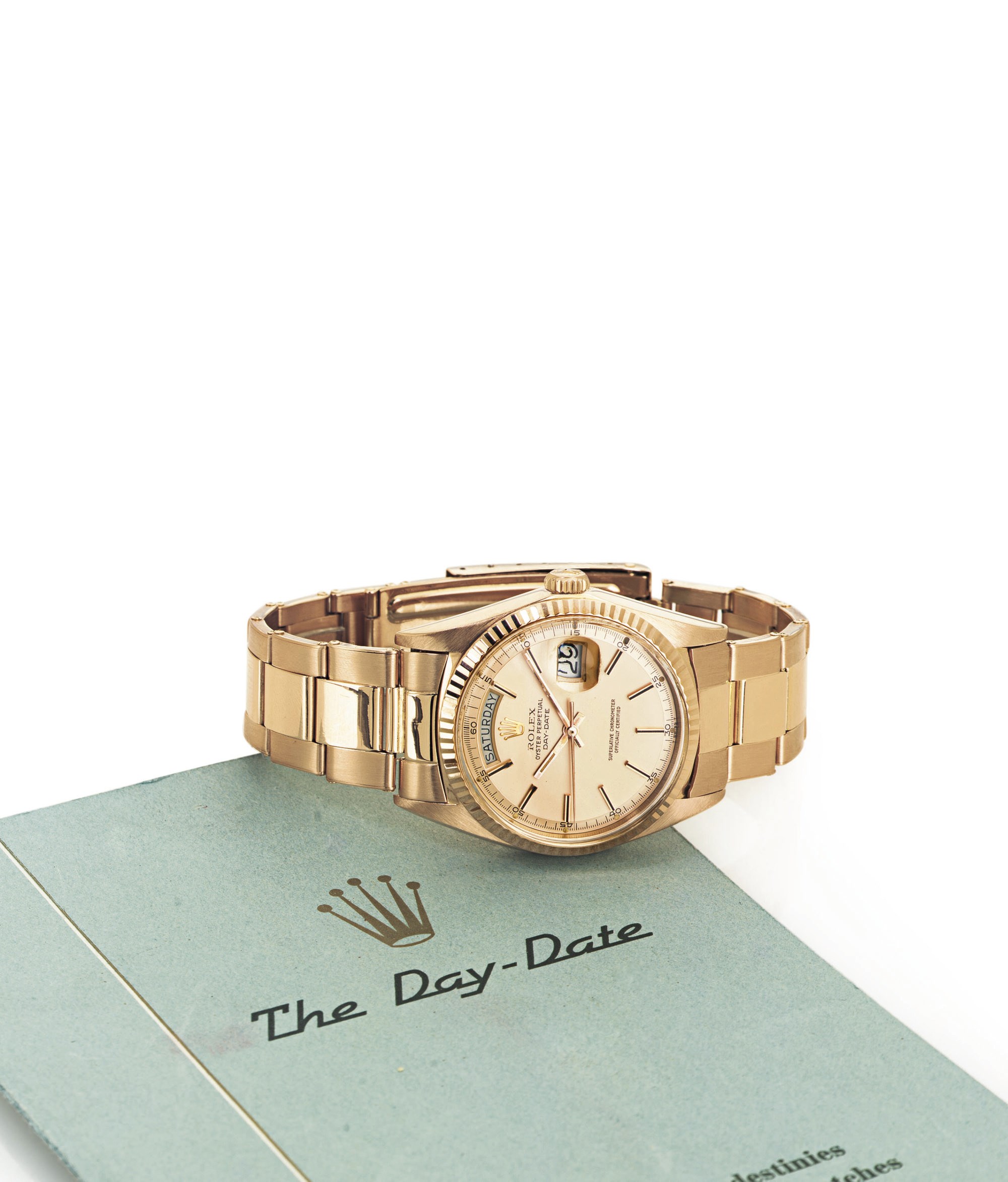 ROLEX. AN 18K PINK GOLD AUTOMATIC WRISTWATCH WITH DAY, DATE AND BRACELET