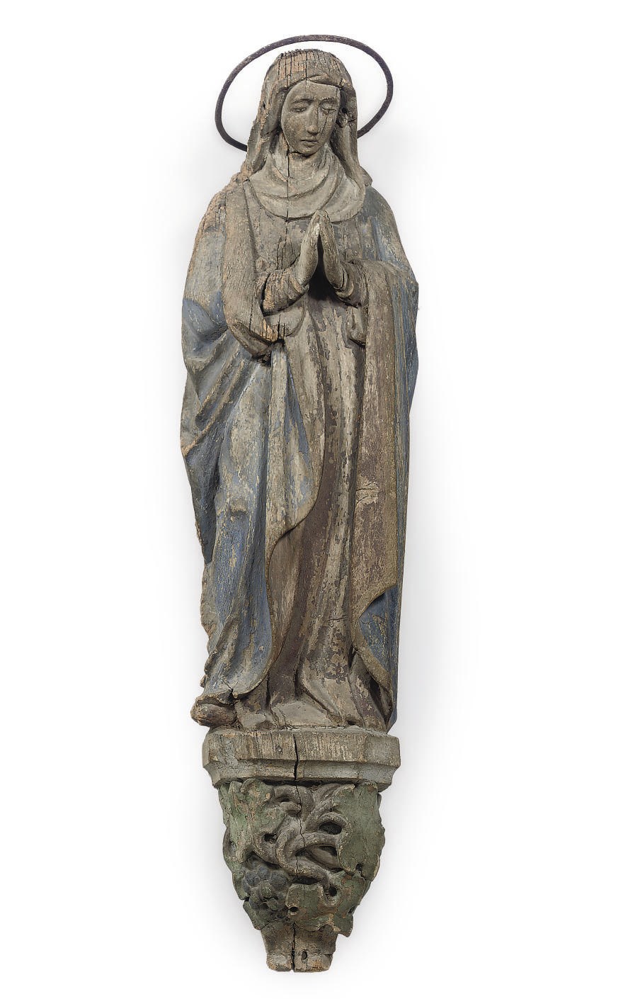 A POLYCHROME CARVED WOOD FIGURE OF THE VIRGIN