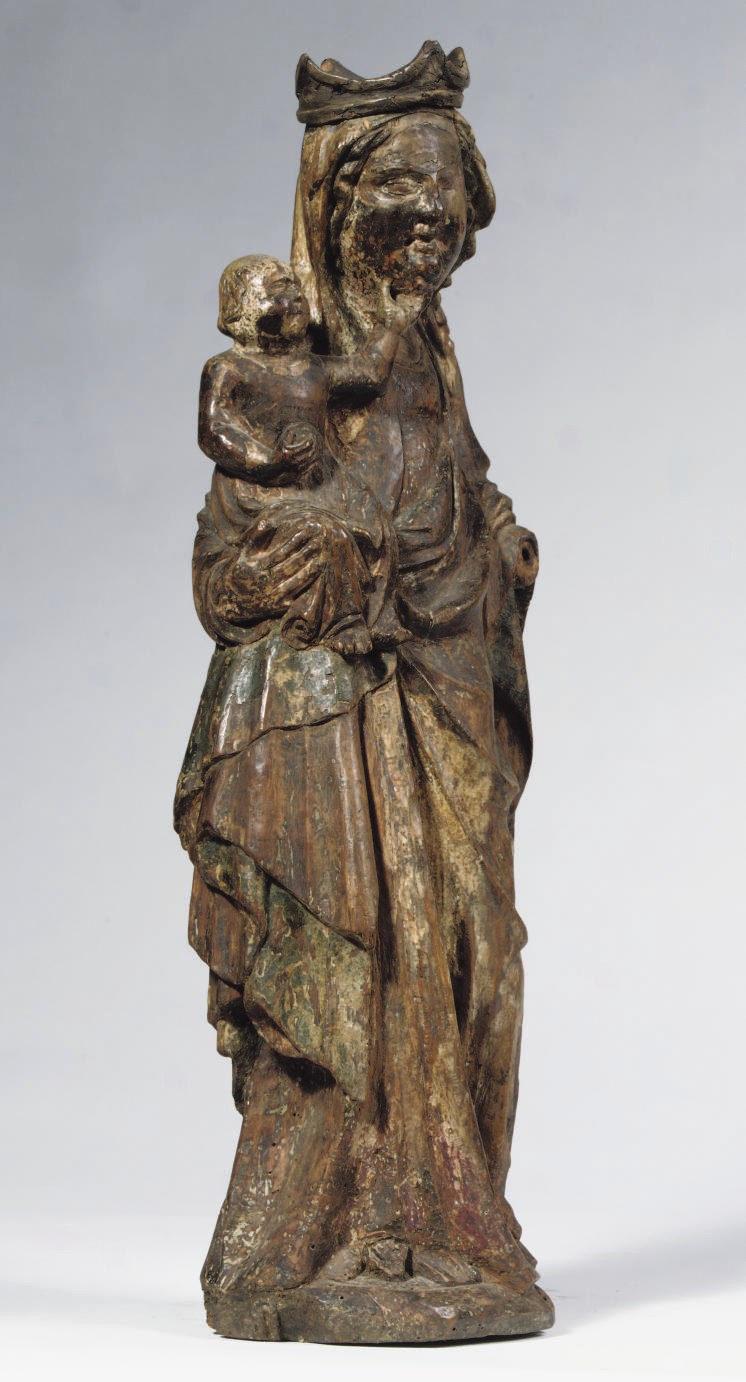 A POLYCHROME CARVED LIMEWOOD GROUP OF THE VIRGIN AND CHILD