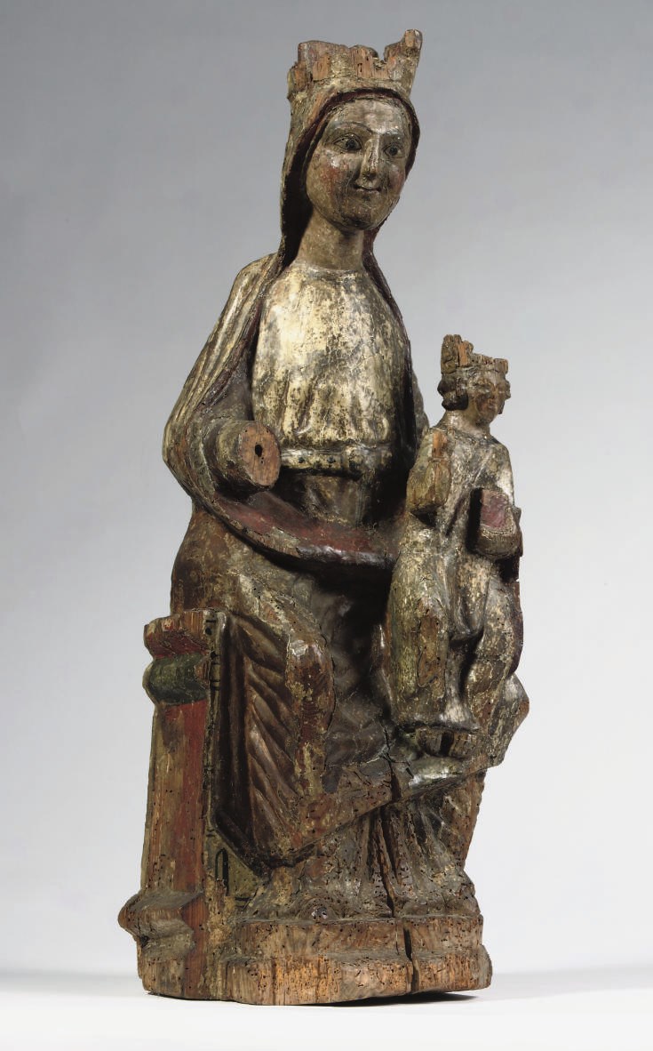 A POLYCHROME CARVED WOOD GROUP OF THE VIRGIN AND CHILD
