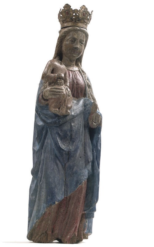 A POLYCHROME CARVED WOOD GROUP OF THE VIRGIN AND CHILD