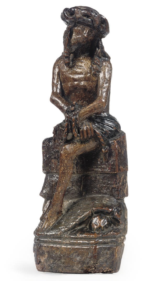 A CARVED WOOD FIGURE OF CHRIST AS THE MAN OF SORROWS