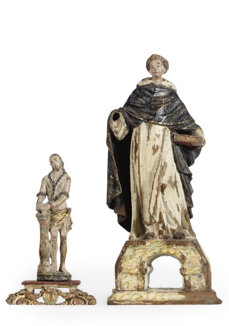 A POLYCHROME PARCEL-GILT CARVED WOOD FIGURE OF SAINT DOMINIC