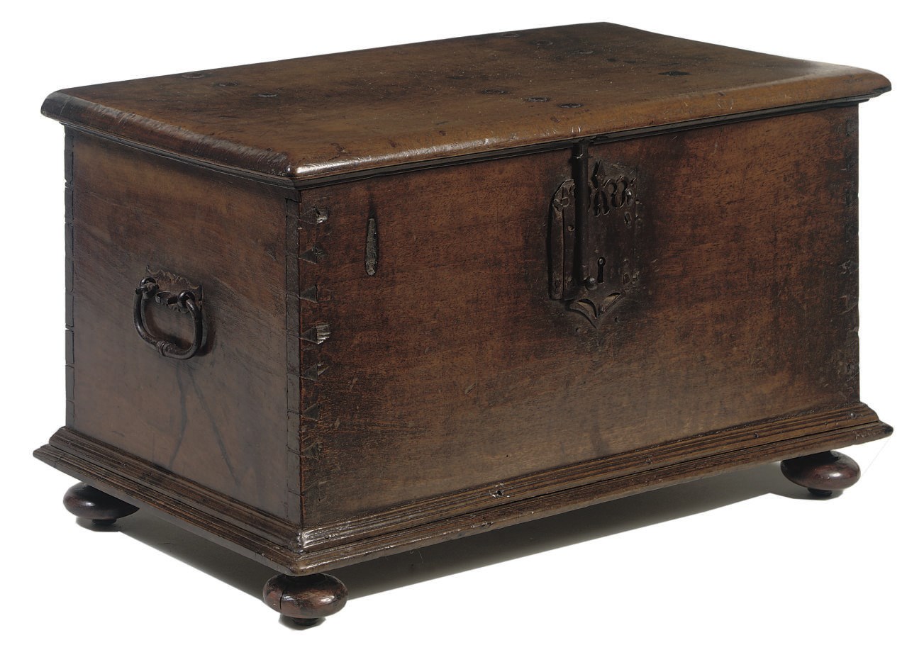 A NORTH EUROPEAN IRON-MOUNTED WALNUT CHEST