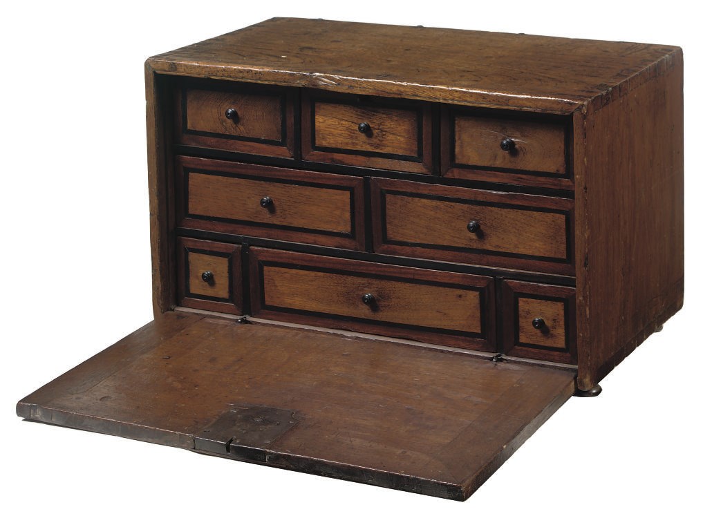 A SPANISH IRON-MOUNTED MAHOGANY, PADOUK, EBONY AND EBONIZED TABLE CABINET