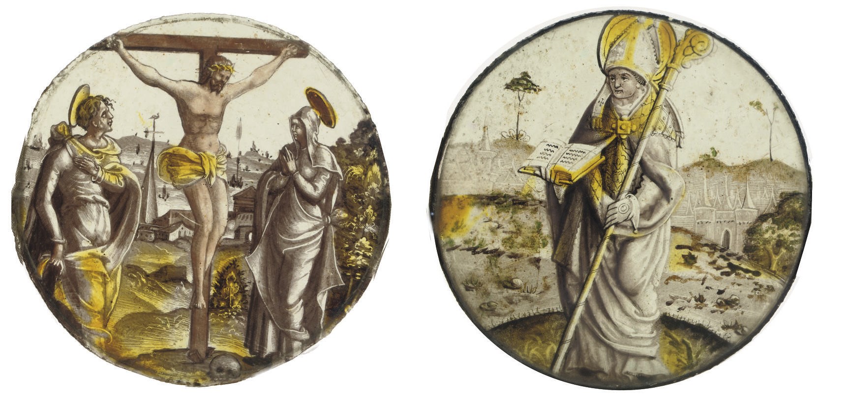 TWO FLEMISH STAINED GLASS ROUNDELS