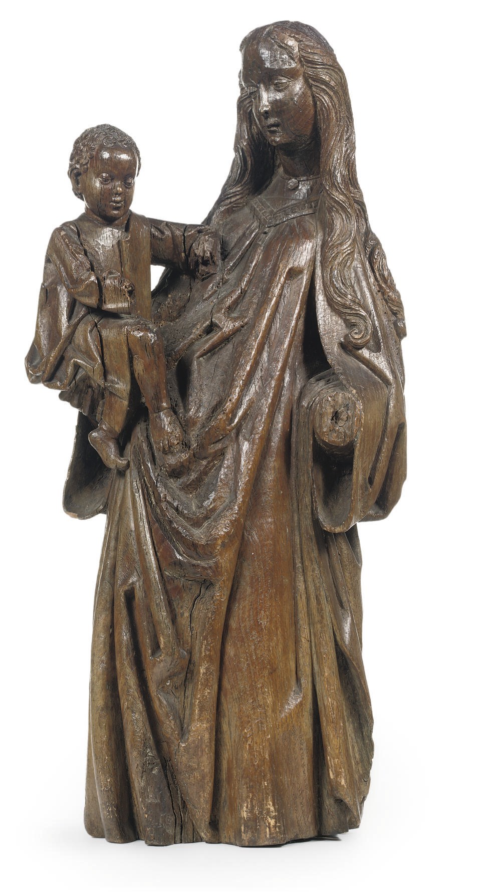 A CARVED OAK GROUP OF THE VIRGIN AND CHILD