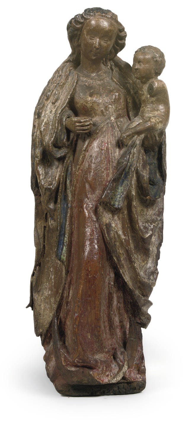 A POLYCHROME CARVED LIMEWOOD GROUP OF THE VIRGIN AND CHILD