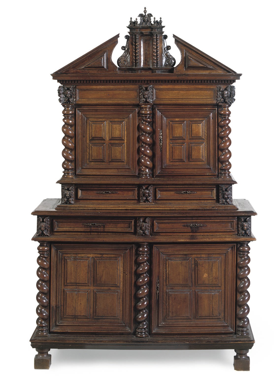 A FRENCH PROVINCIAL WALNUT 'MEUBLE A DEUX CORPS'