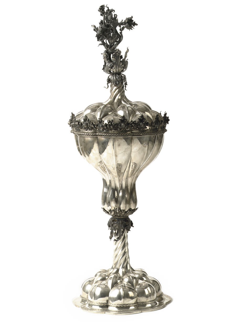 An impressive German silver cup and cover