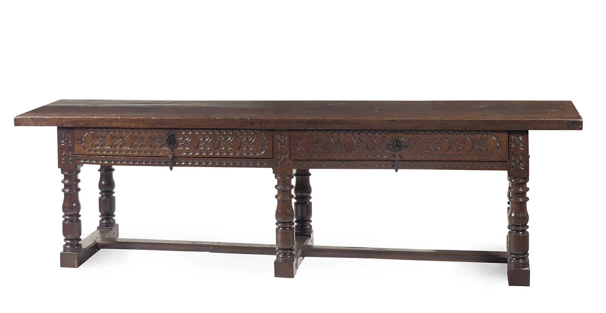 A SPANISH WALNUT REFECTORY TABLE