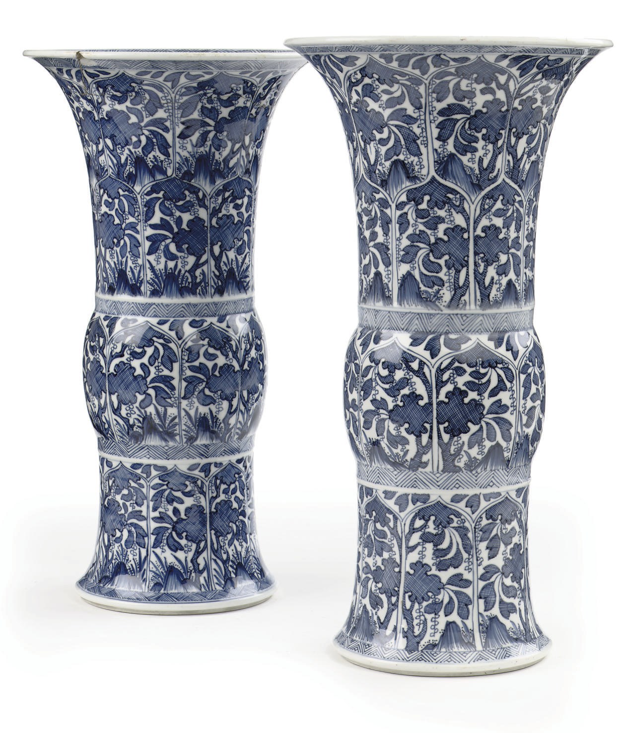 A pair of Chinese blue and white beaker vases, gu