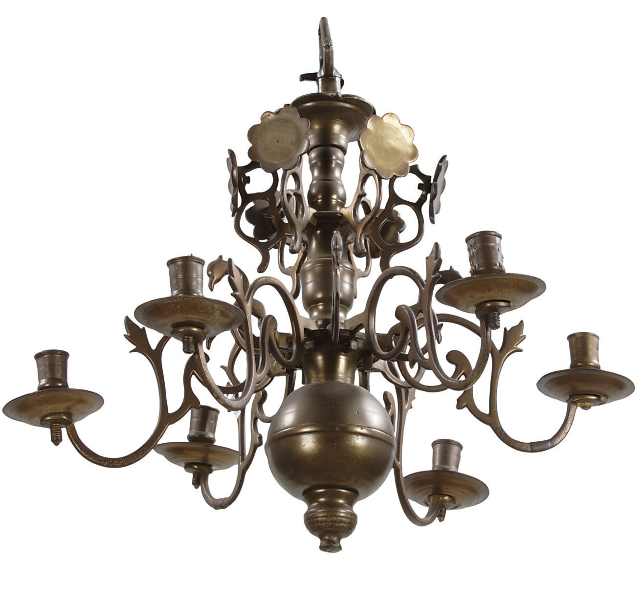A BRASS SIX-LIGHT CHANDELIER