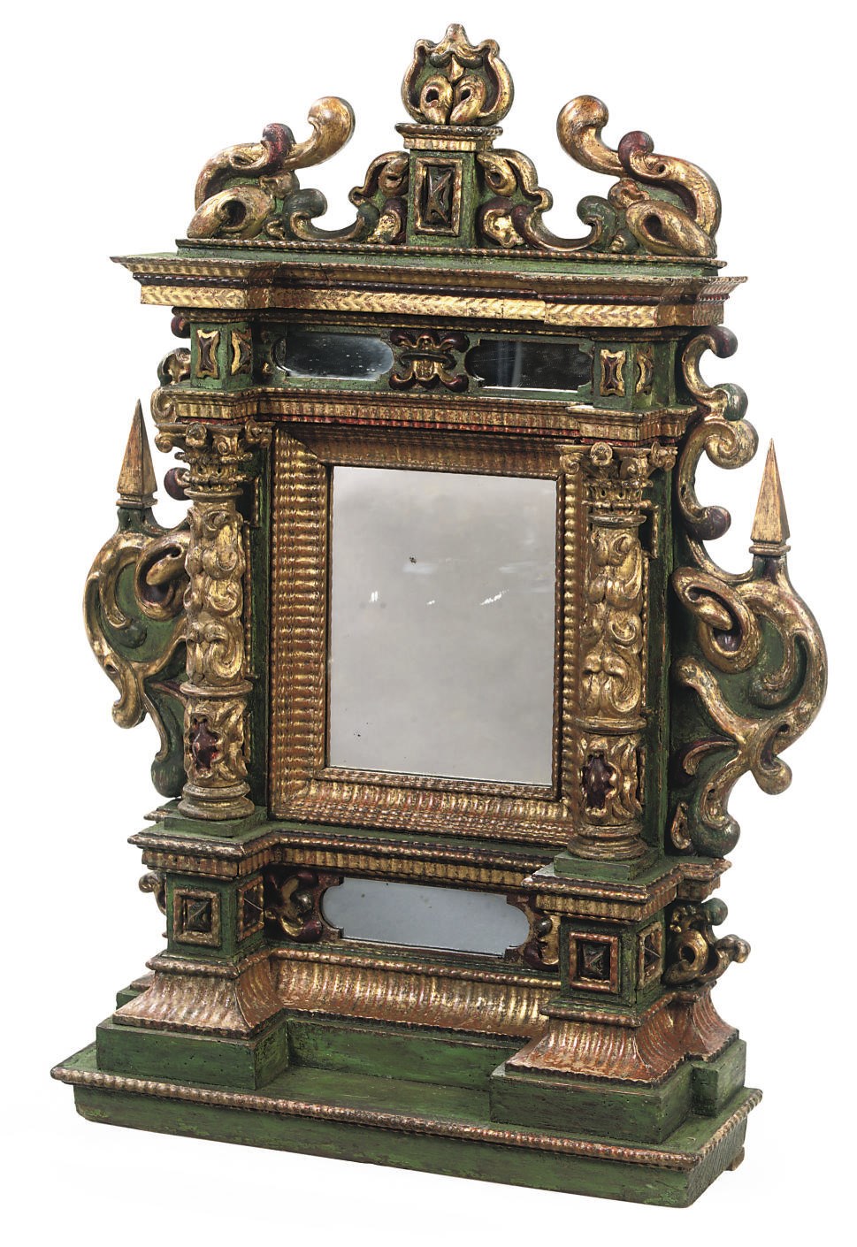 A SOUTH GERMAN PARCEL-GILT AND POLYCHROME DECORATED TABERNACLE FRAME