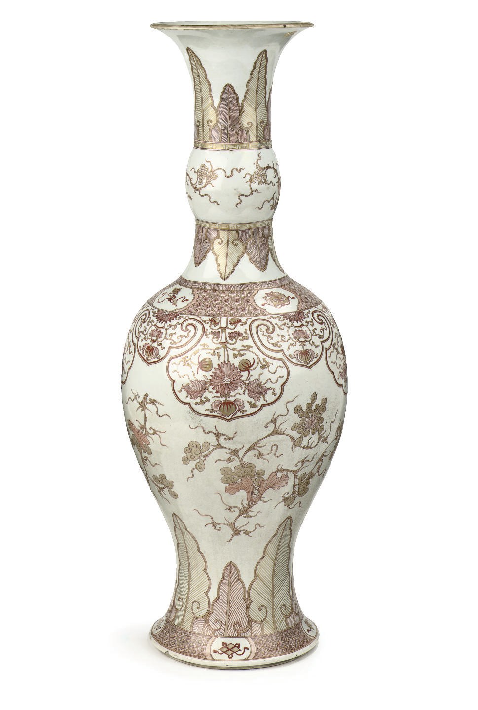 A large Chinese iron-red and gilt baluster vase