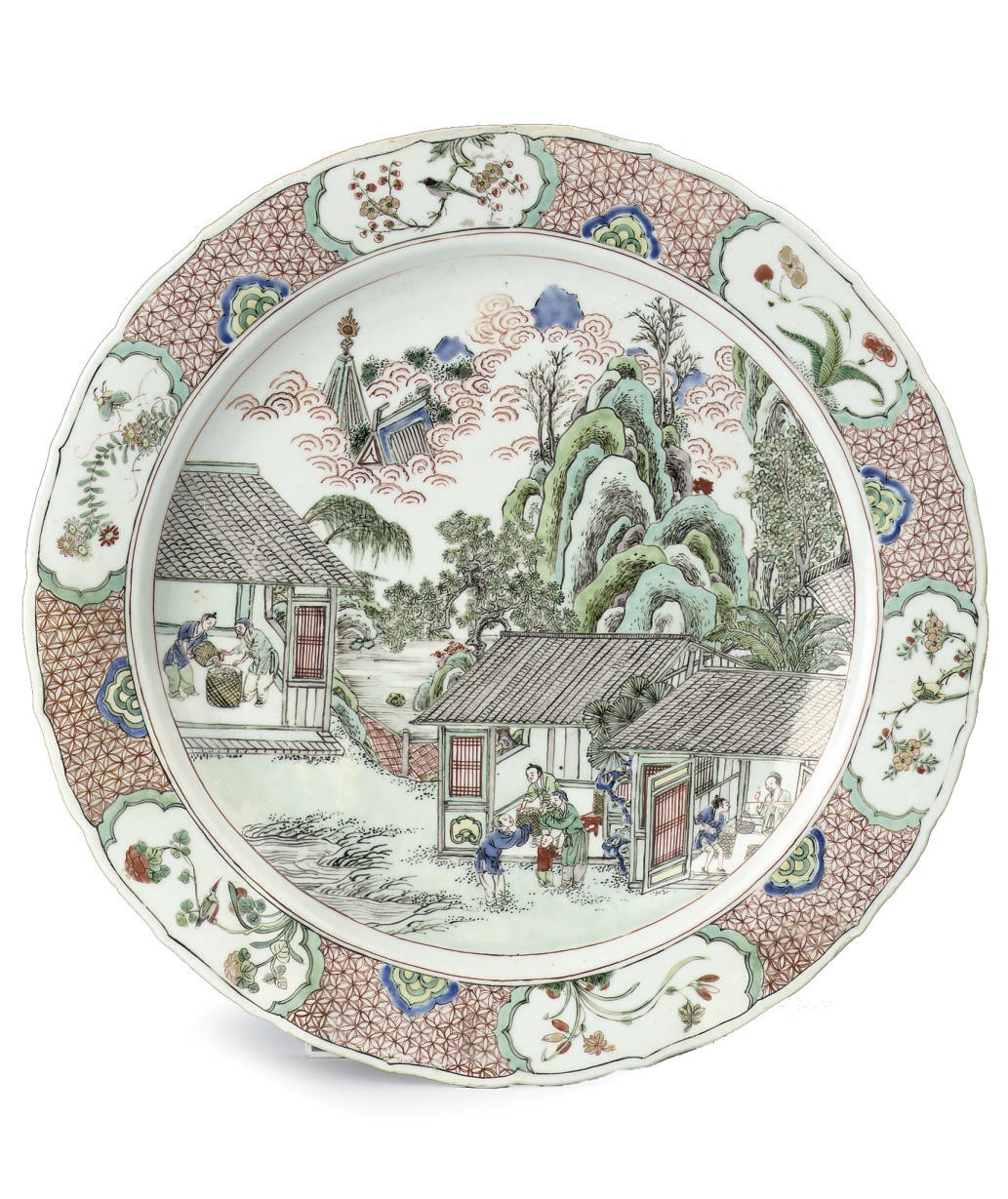 A Chinese famille verte 'tea production' dish