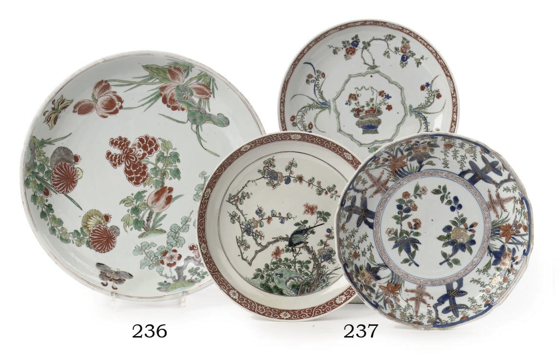 Three Chinese famille verte dishes