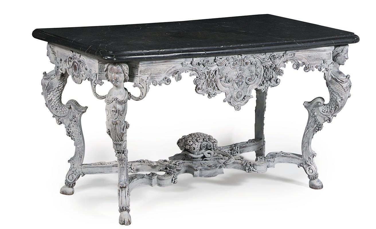 A FRENCH GREY-PAINTED SIDE TABLE