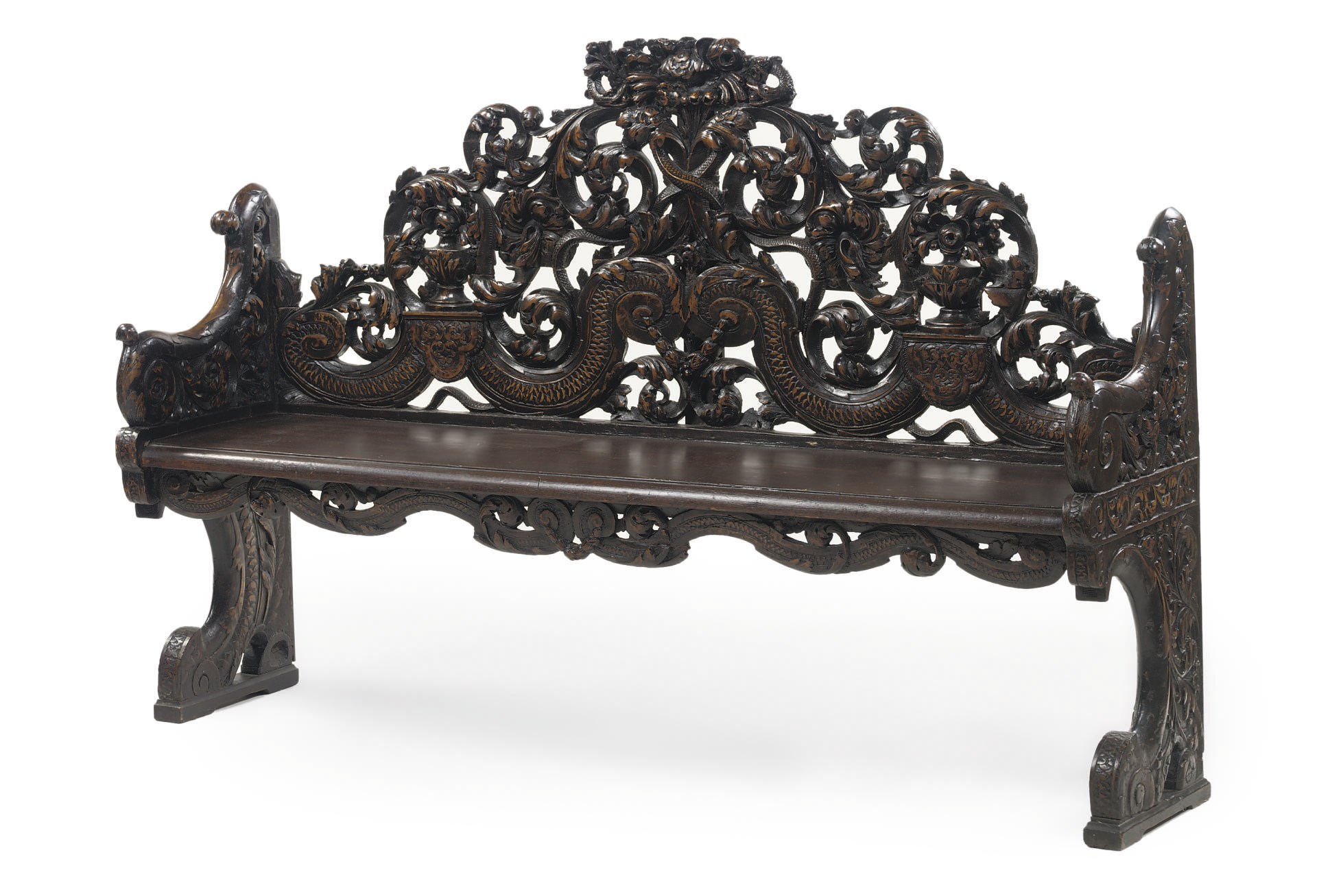 A DUTCH STAINED PINE HALL BENCH