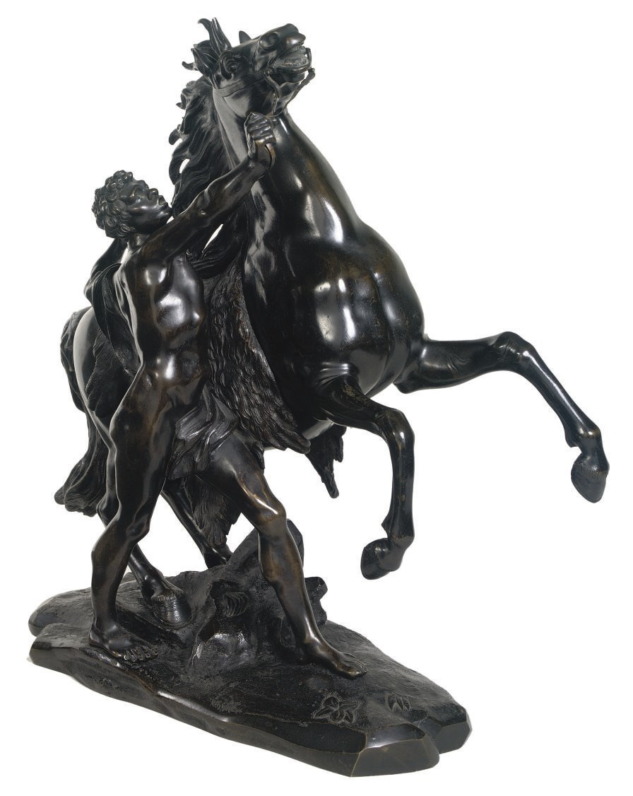 A FRENCH BRONZE FIGURAL GROUP OF THE MARLY HORSE