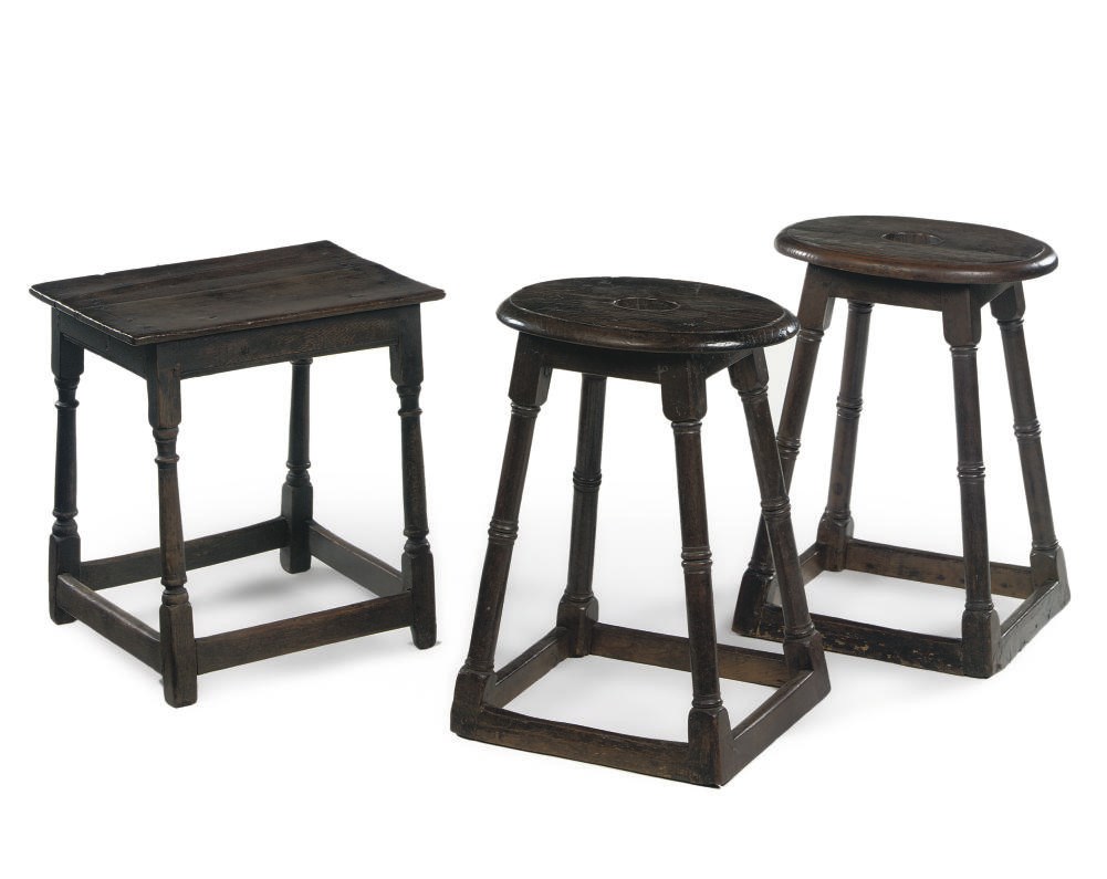 A PAIR OF ENGLISH OAK JOINT STOOLS