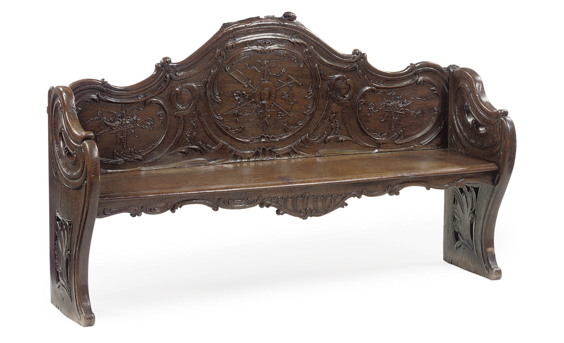 A DUTCH OAK HALL BENCH