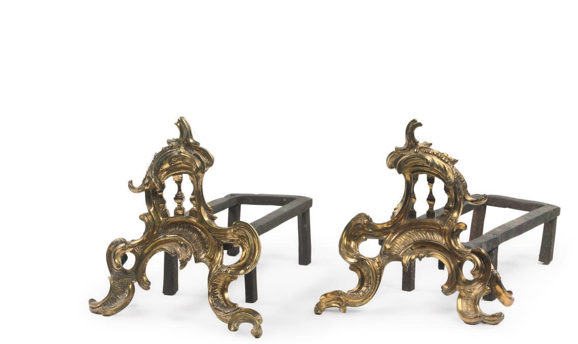 A PAIR OF FRENCH GILT-BRONZE CHENETS