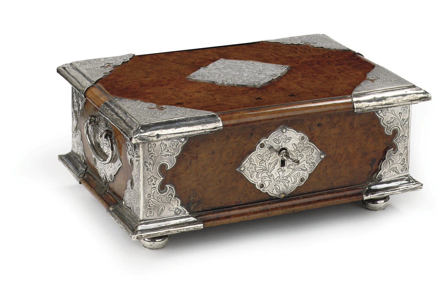 A Dutch Colonial silver-mounted amboyna casket