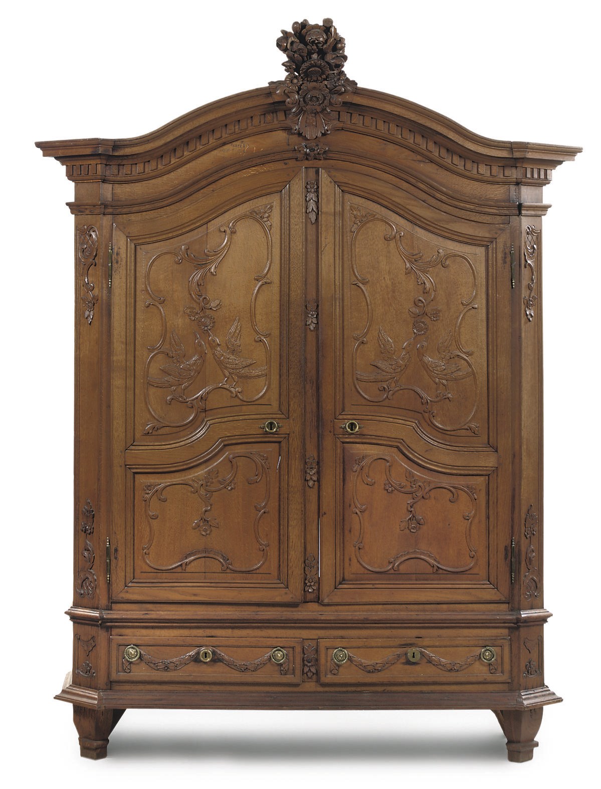 A SOUTH WEST GERMAN BRASS-MOUNTED OAK CUPBOARD