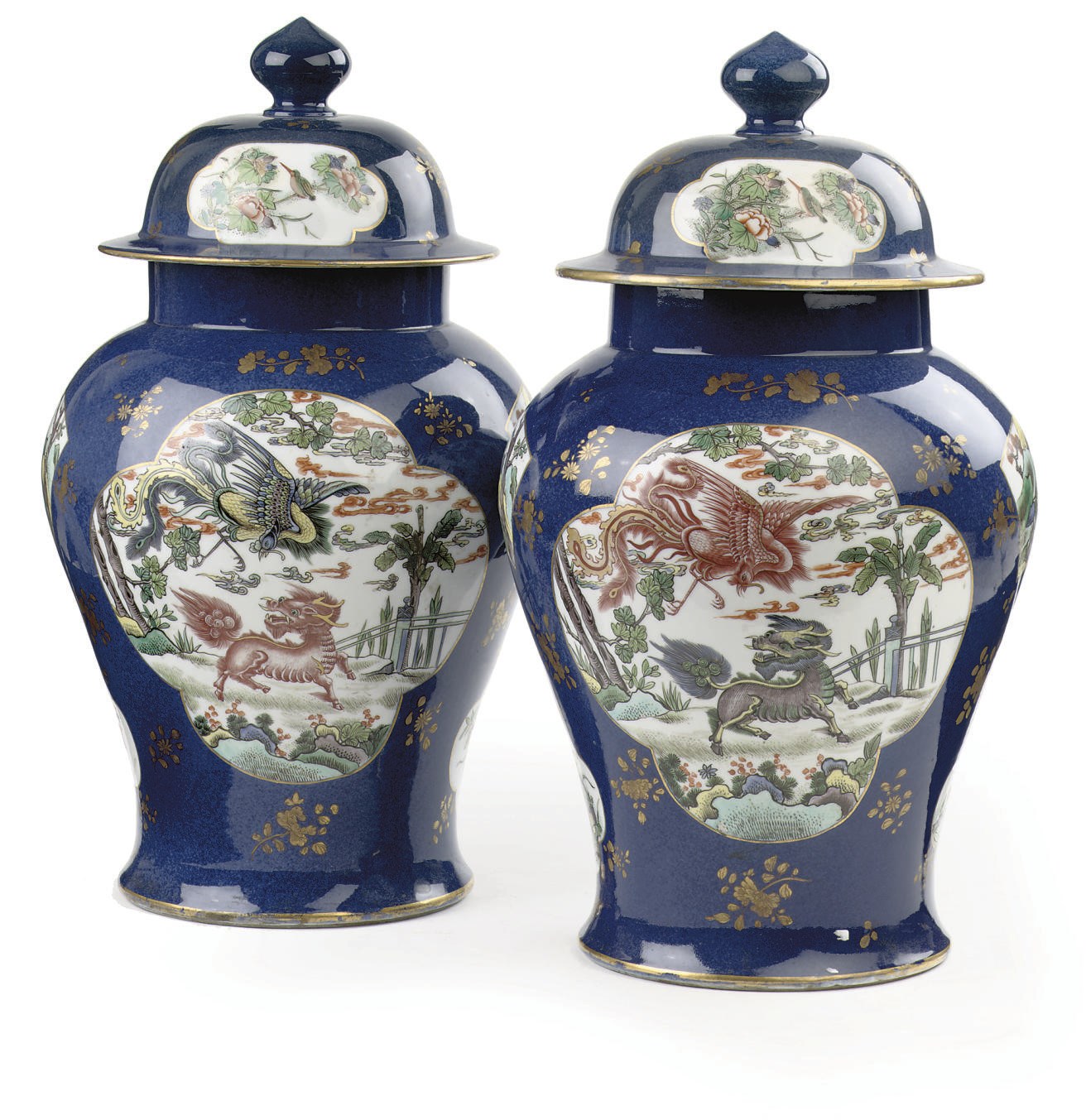 A pair of Samson powder blue jars and covers