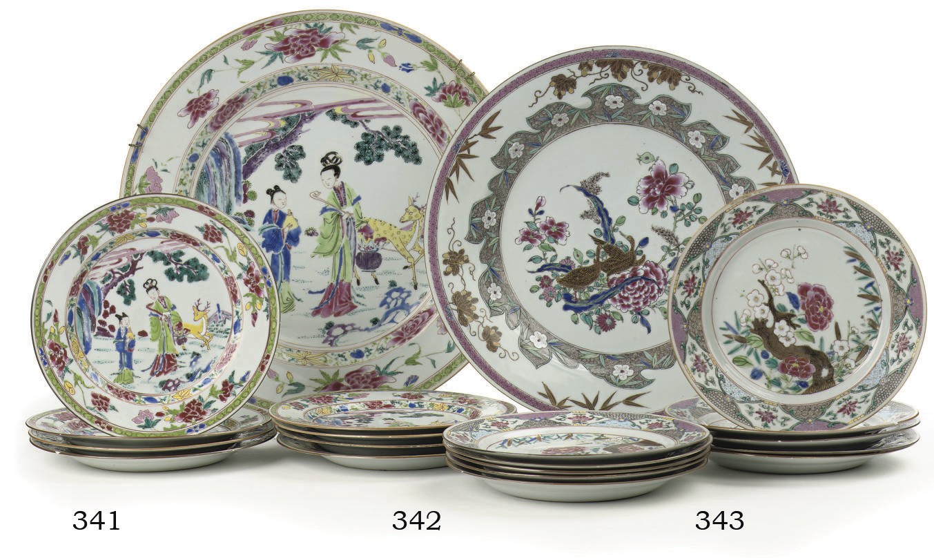 A set of ten Chinese famille rose plates
