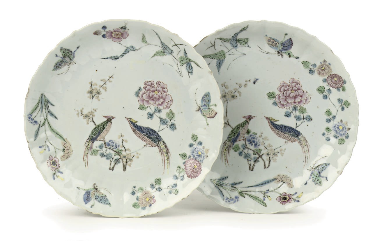 A pair of Chinese famille rose plates