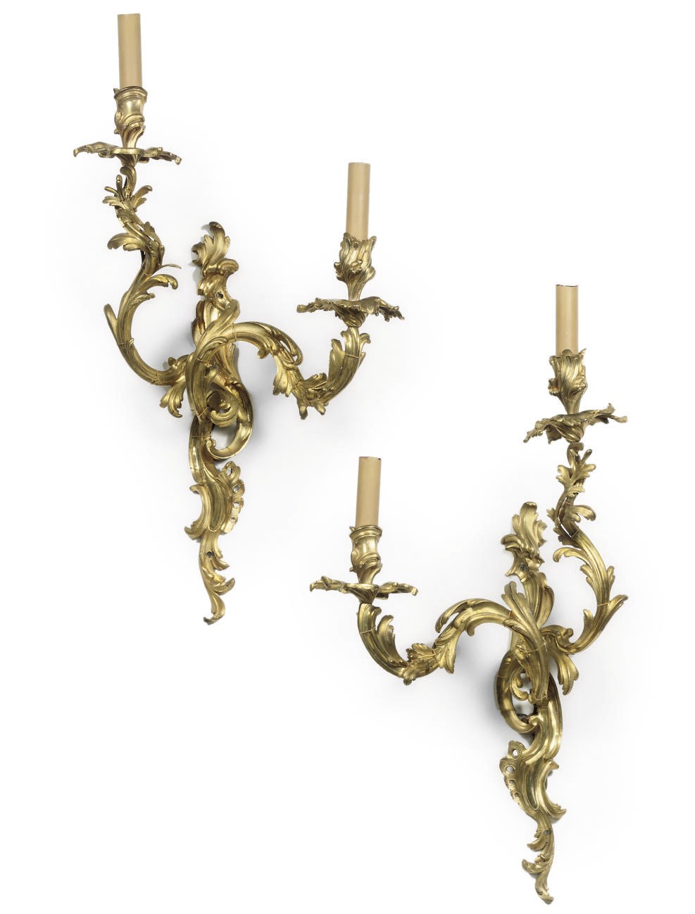 A PAIR OF FRENCH ORMOLU TWIN-BRANCH WALL-LIGHTS