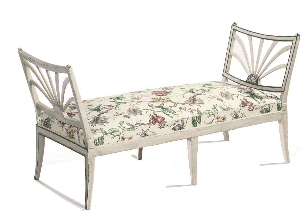 A GERMAN WHITE AND GREEN PAINTED WINDOW SEAT