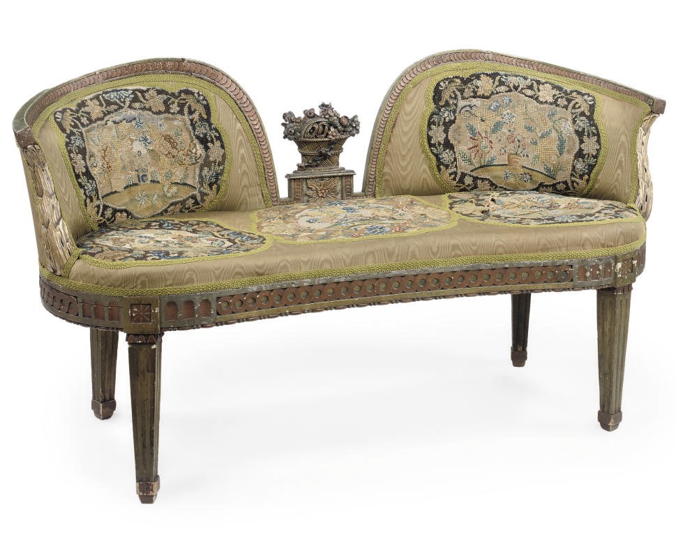 A GERMAN POLYCHROME DECORATED SETTEE
