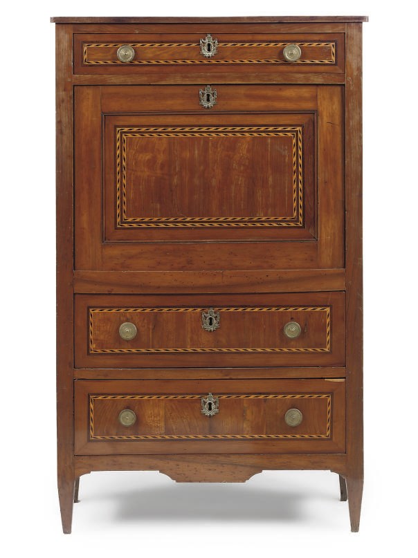 A SOUTH WEST GERMAN WALNUT, CHERRYWOOD AND FRUITWOOD SECRETAIRE A ABATTANT