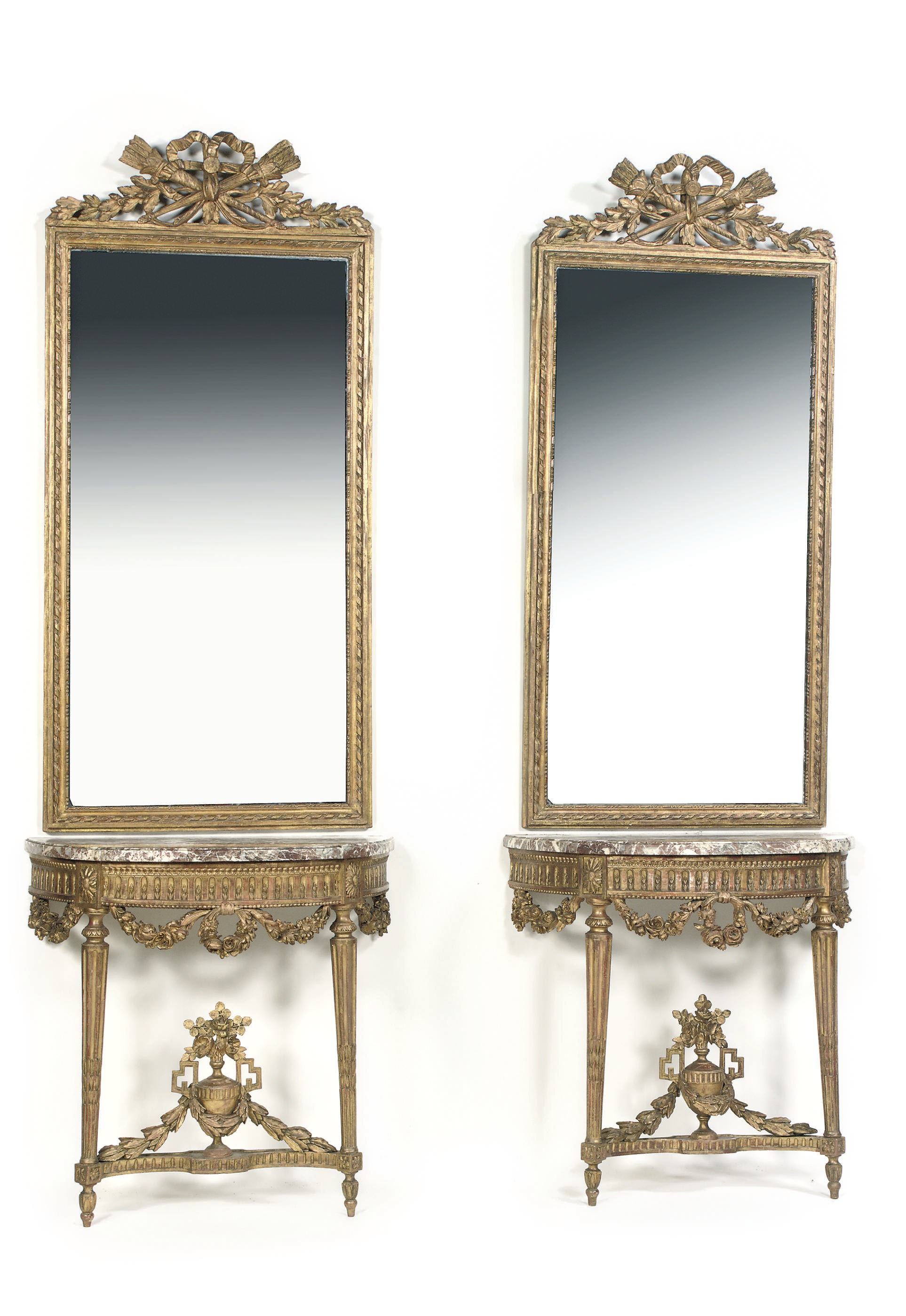 A PAIR OF LOUIS XVI GILTWOOD CONSOLE TABLES