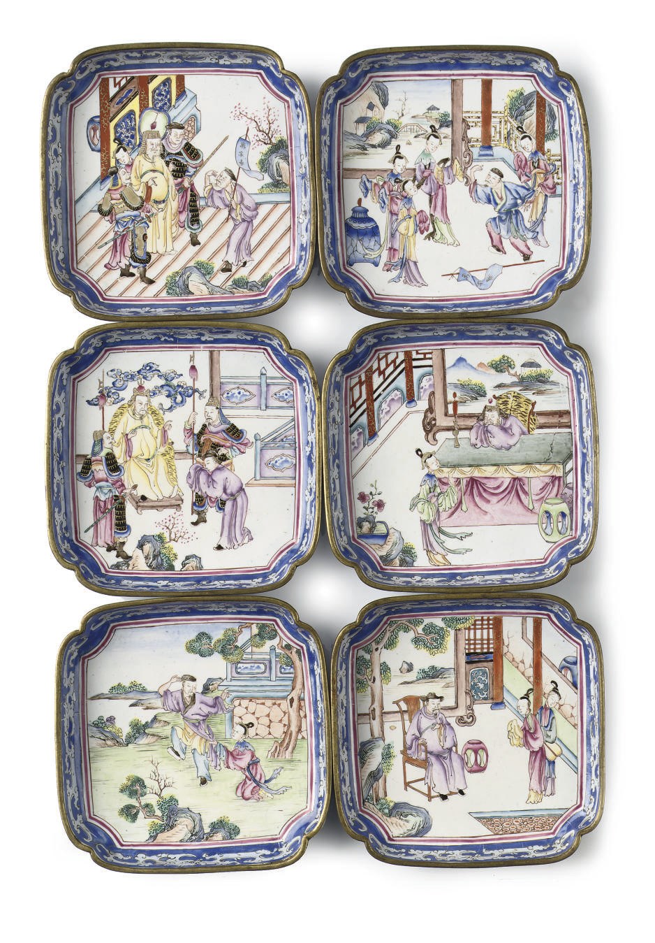 A set of six Chinese famille rose Canton enamel square trays