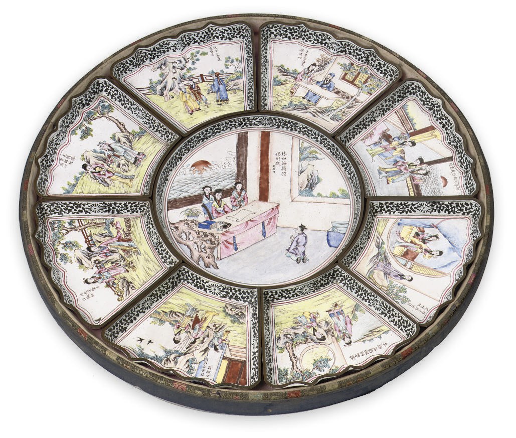 A Chinese Canton enamel sweetmeat dish and matching box