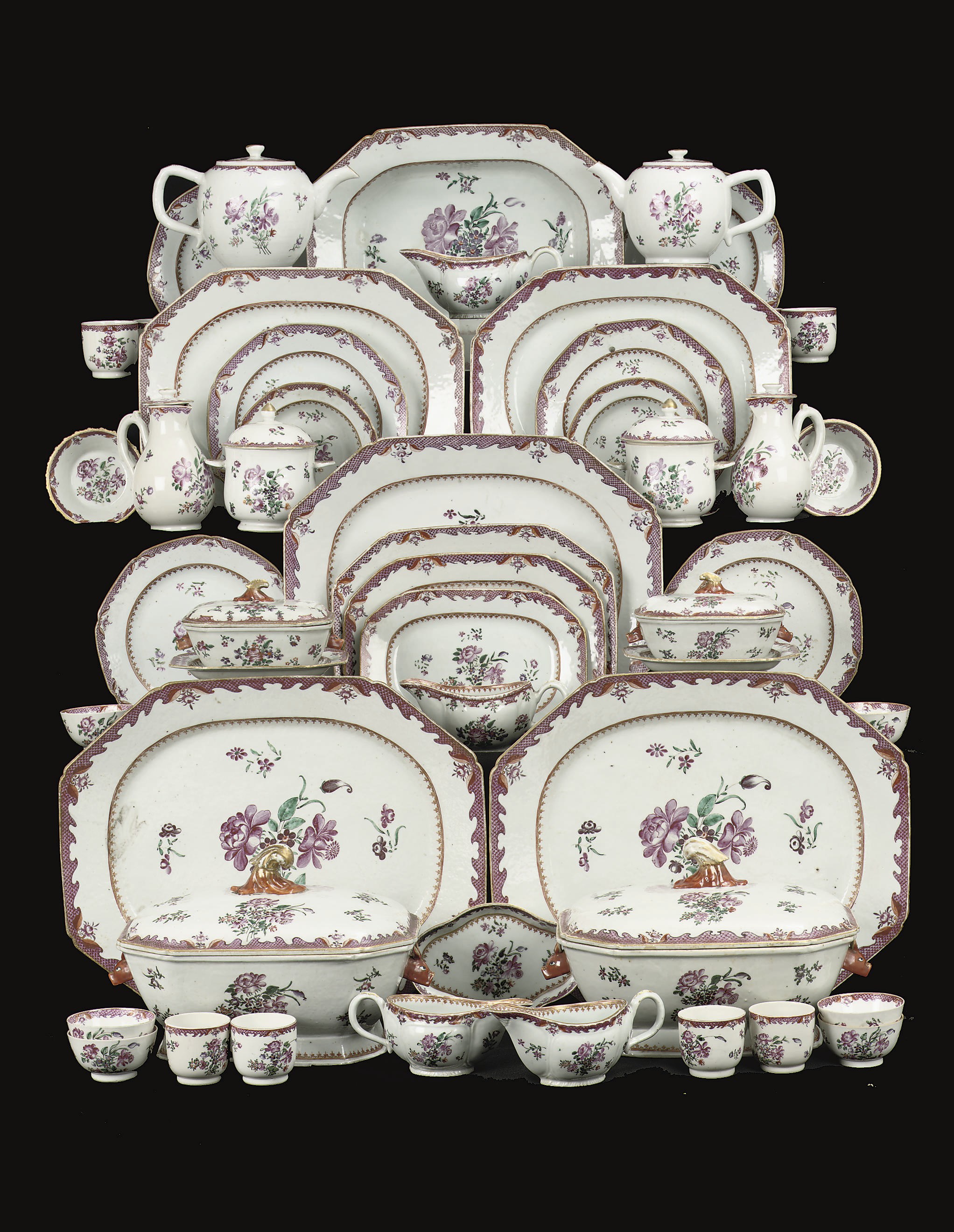 A Chinese extensive famille rose and gilt dinner, coffee and tea service